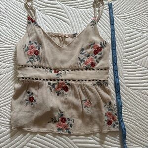 Floral Embroidered Beige Tank Top